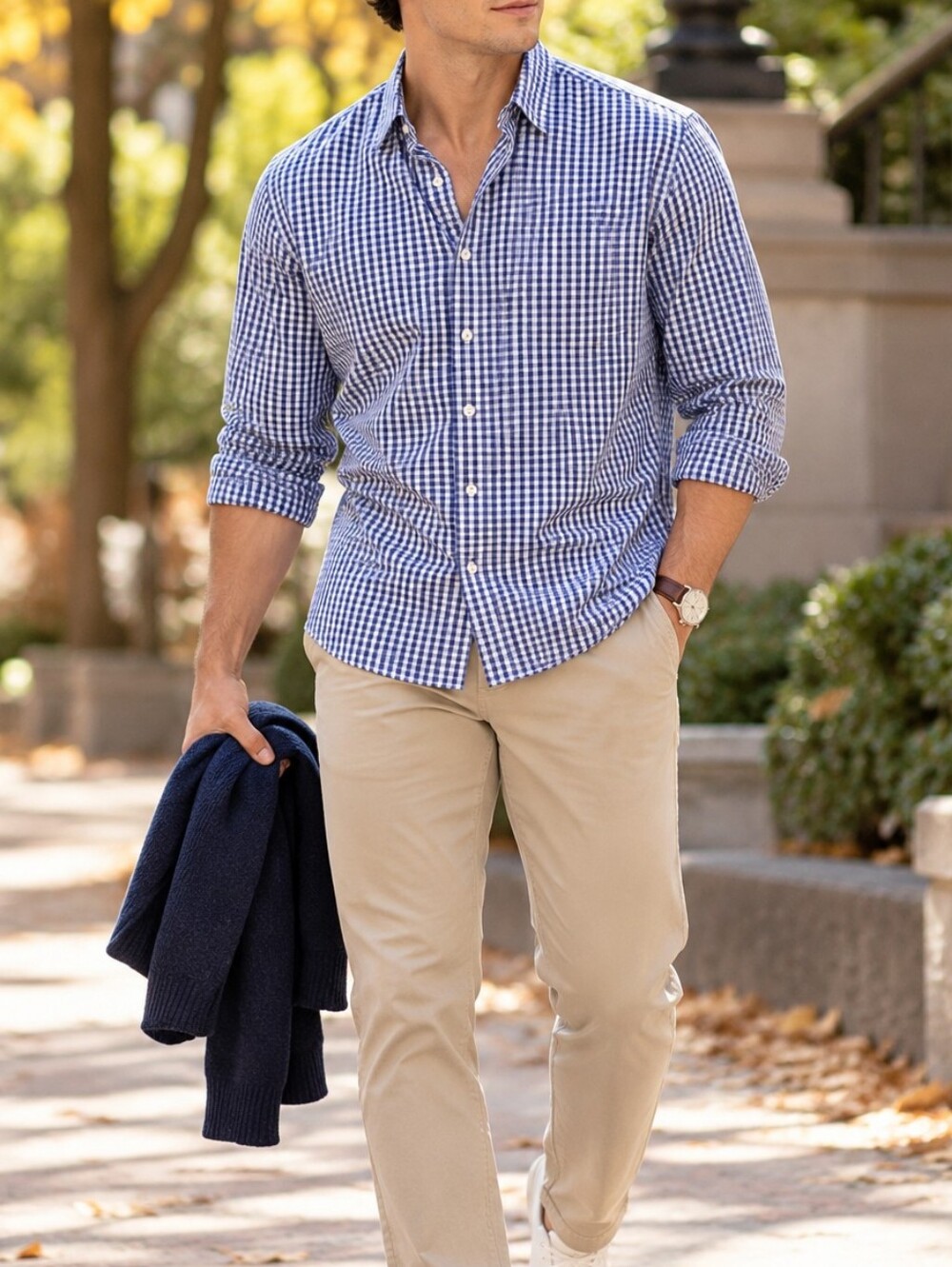GAP Men's Blue Gingham Check Button Down Shirt 100% Cotton Preppy Classic